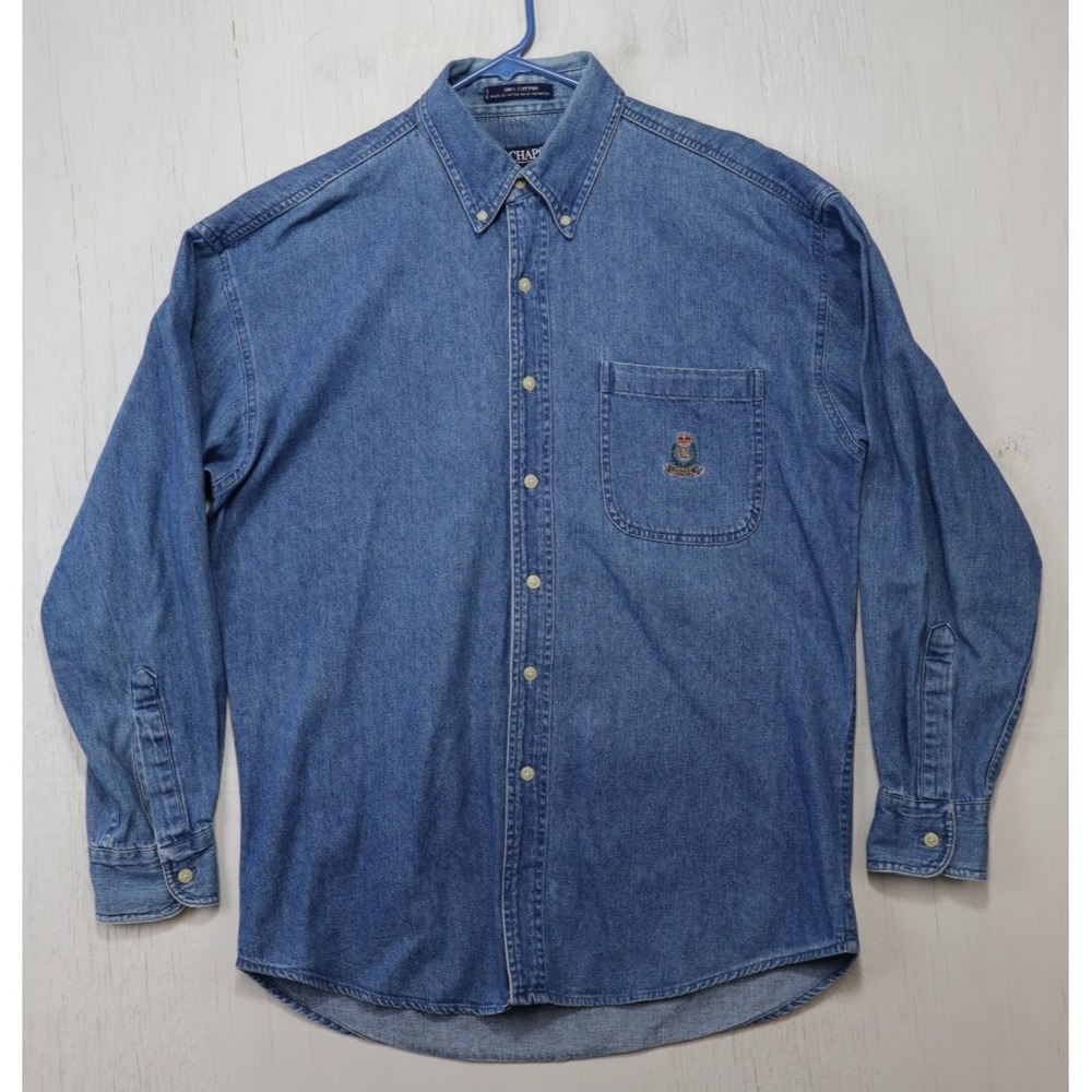 Vintage Mens Ralph Lauren Chaps Denim Long Sleeve Shirt Blue Size M Cotton